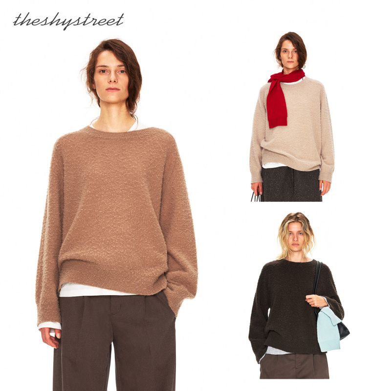 The Shy Street Round Neck Drop Shoulder Pullover 100% Pure Wool Yarn Loose Sweater