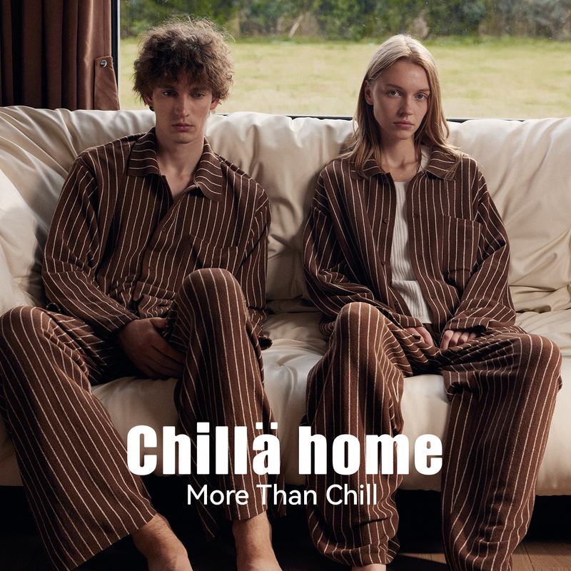 Chilla Home New Autumn Striped Eyelash Yarn Couple Loungewear Unisex Plus Size Pajama Set