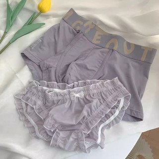 Couple underwear, one man and one woman solid color mesh breathable mid-waist sexy pure cotton crotch charm lace underwear set