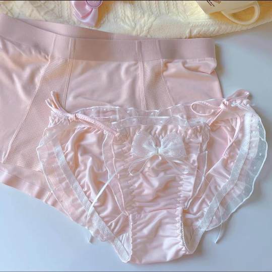 情侣内裤一男一女性感纯欲性感潮流一拉就开纯棉系带粉色蕾丝套装