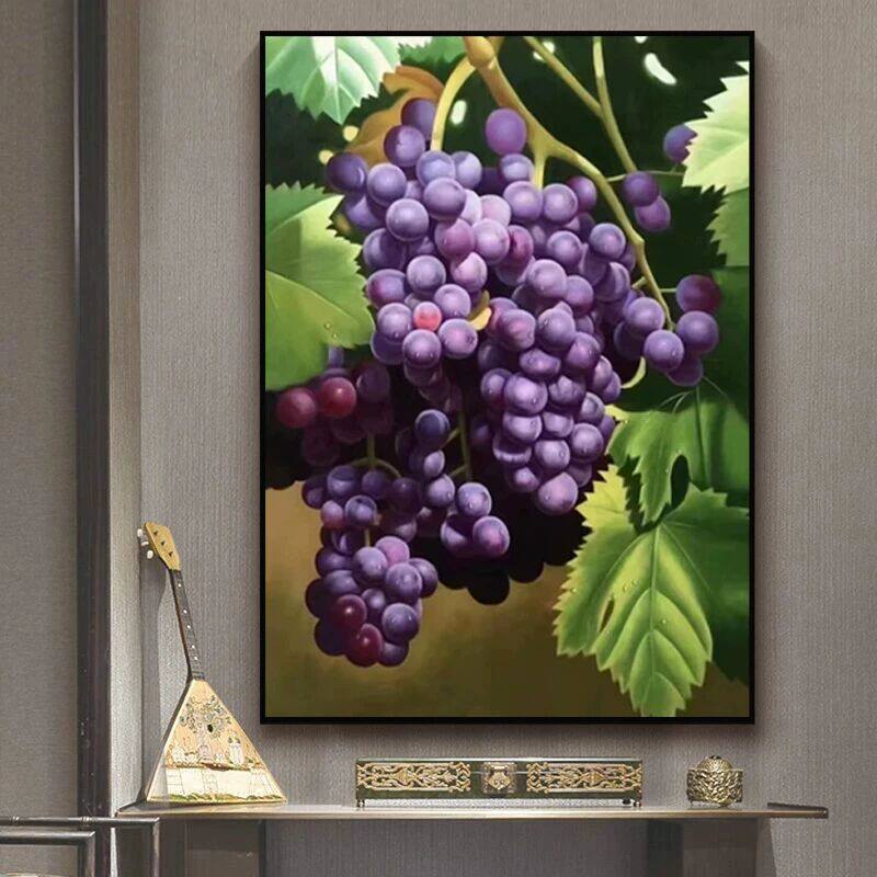 紫气东来新中式手绘油画写实葡萄玄关装饰画客厅餐厅硕果累累挂画