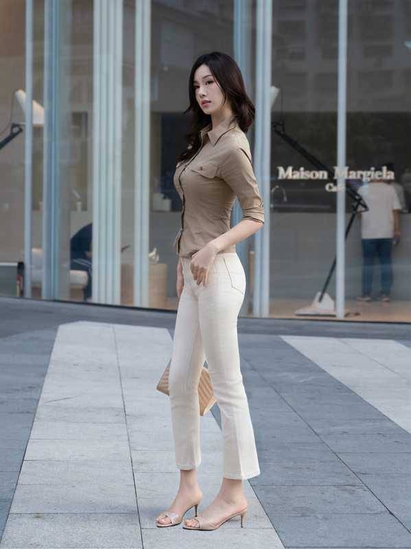 Zhang Xinxin Off-White Eight-Point Length Four-Way Stretch Butt-Lifting Slimming Jeans  Release