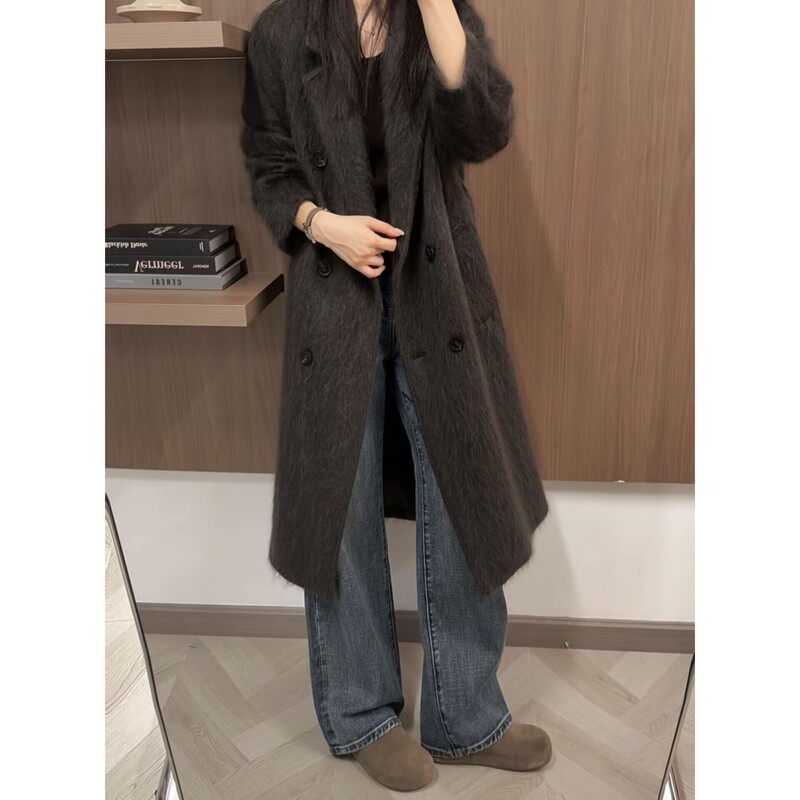 Life's Coat: Cashmere Silk Sheep Long Wool Fleece Golden Three-Silk Luxurious High-End Elegant Coat 9918