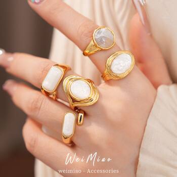 Resin ring fashion electroplating ring opening real gold light luxury