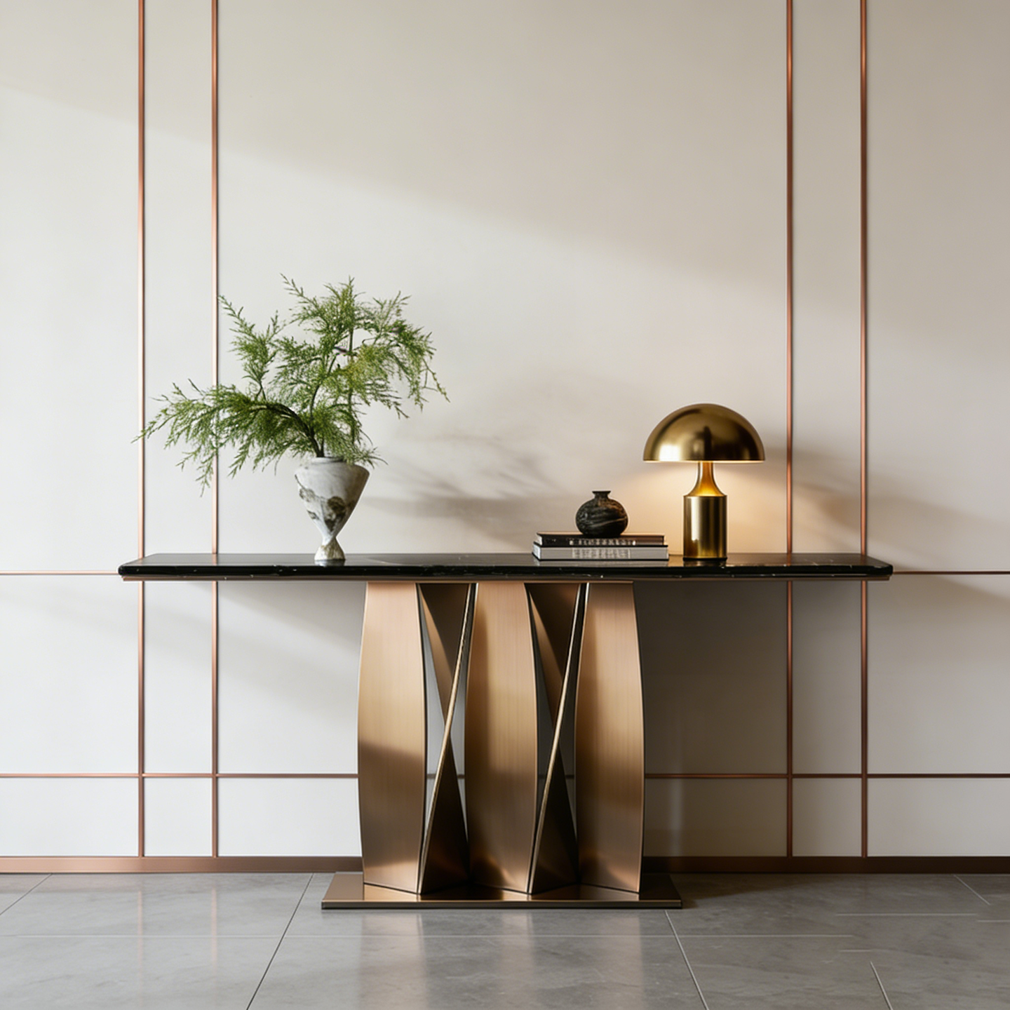 Italian style light luxury entrance hall table villa living room hotel lobby end view table entrance door opposite door entrance table case