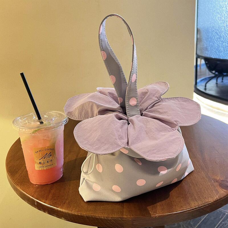 Xiaohongshu Same Style Taro Purple Polka Dot Small Floral Bag, Milk Yellow Cute Storage Bag, Handbag, Spring and Summer Small Bag