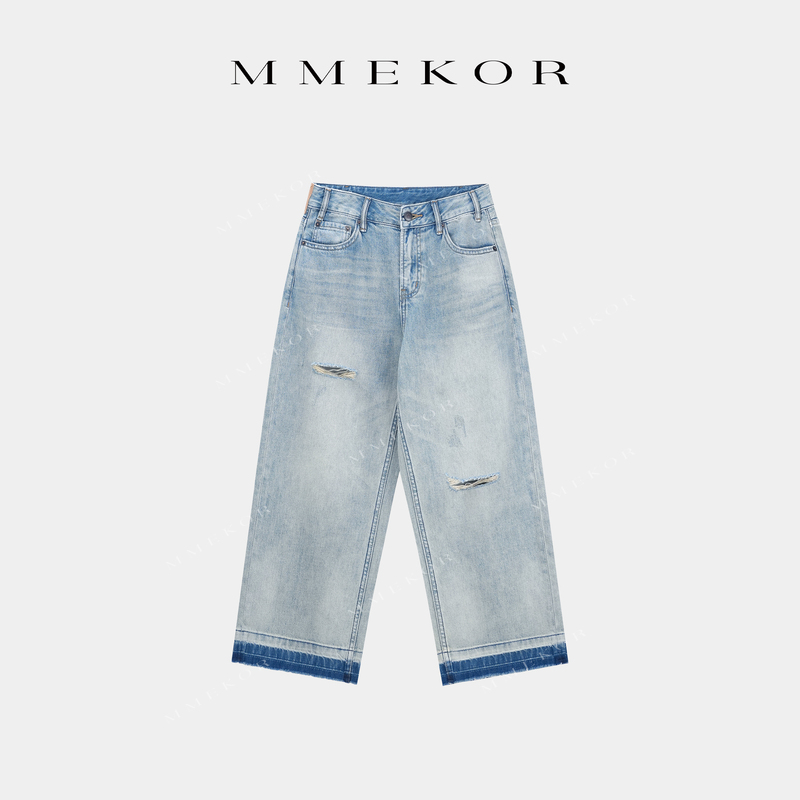 Mrs. Park's "Straightforward Denim" Jeans Modern Street Style Distressed Ripped Pants 50589 Mrs. Park's "Straightforward Denim" Jeans Modern Street Style Distressed Ripped Pants 50589