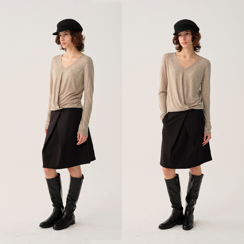 Hughum Original Autumn and Winter Mid-Low Waist Pleated Simple Versatile A-Line Women's Black Suit Skirt