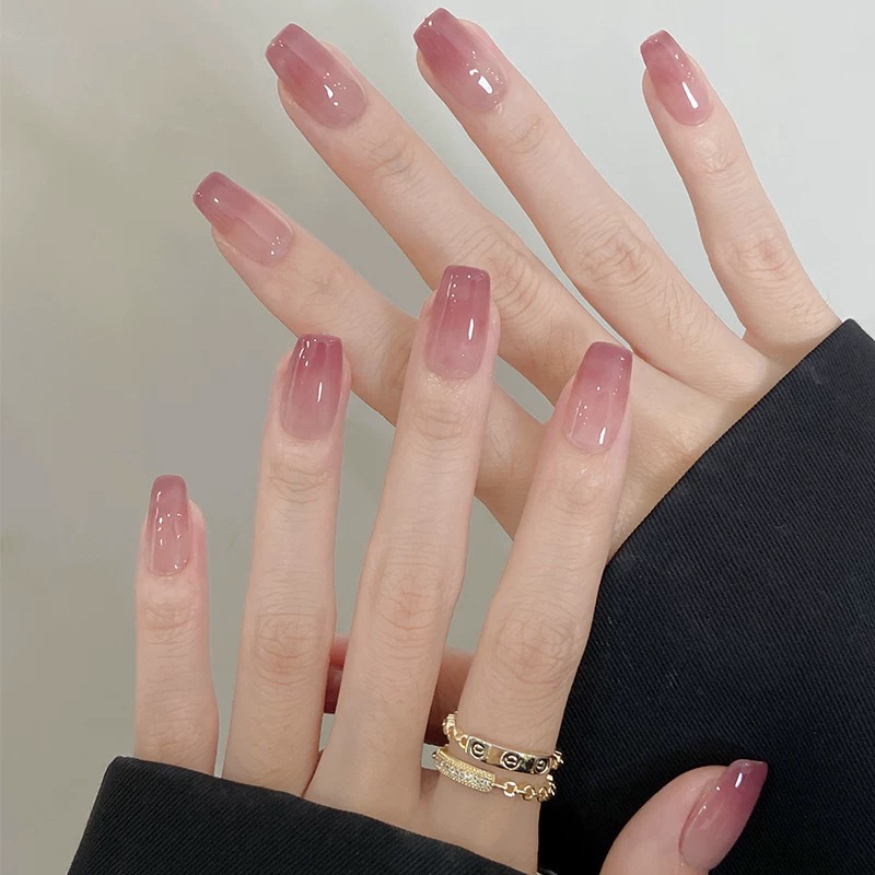 Purely Handmade Short-Length Wearable Nails in Translucent Nude Color with Gradient Pure Color Design, Nail Art That Enhances Complexion, Bridal Fake Nail Patches