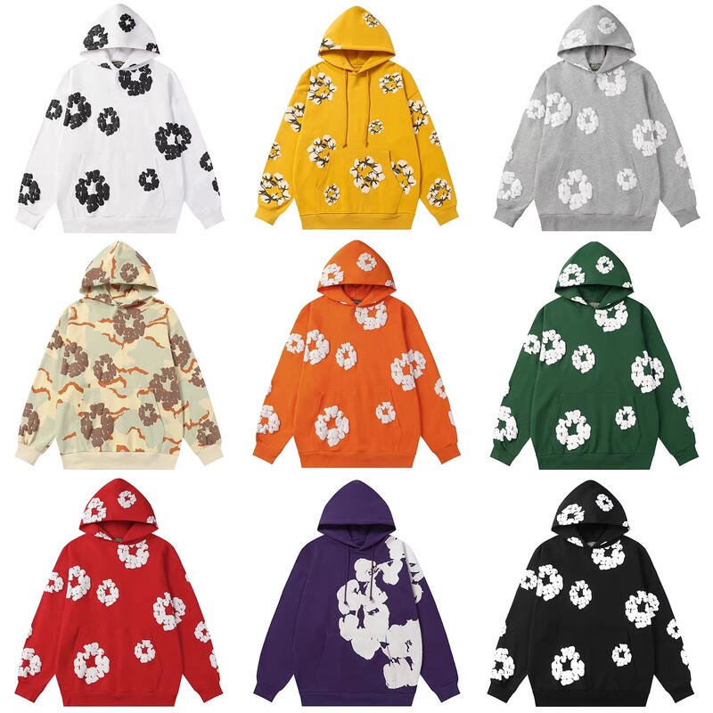 High-Quality Kapok American-Style Foam Print Loose Terry Non-Fleece Thin Hooded Sweatshirt for Men and Women