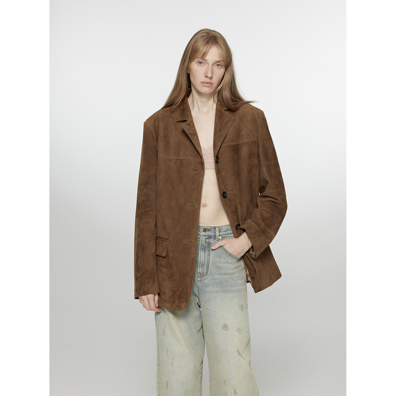 Fu Zhi'En Sydney Past Sheepskin Vintage Brown Melard Genuine Leather Jacket High-End Suit Leather Coat Fu Zhi'En Sydney Past Sheepskin Vintage Brown Melard Genuine Leather Jacket High-End Suit Leather Coat