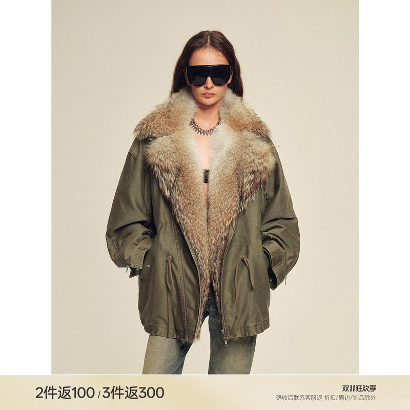 【Chic Parka】Fu Zhi En Wilderness Parka Imported Two-Tone Toca Coyote Collar Fur Parka Jacket