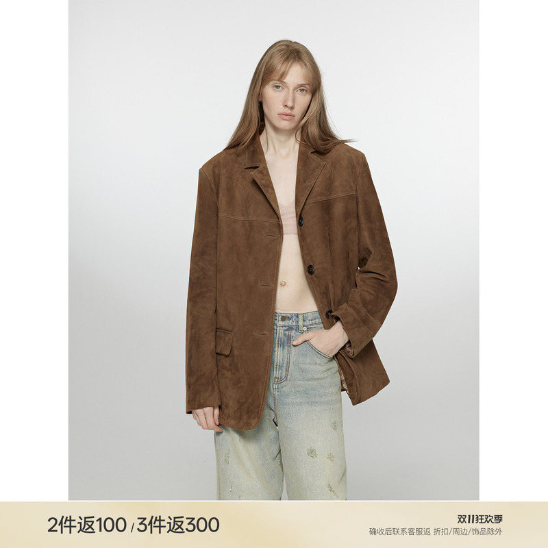 Fu Zhi'En Sydney Past Sheepskin Vintage Brown Melard Genuine Leather Jacket High-End Suit Leather Coat