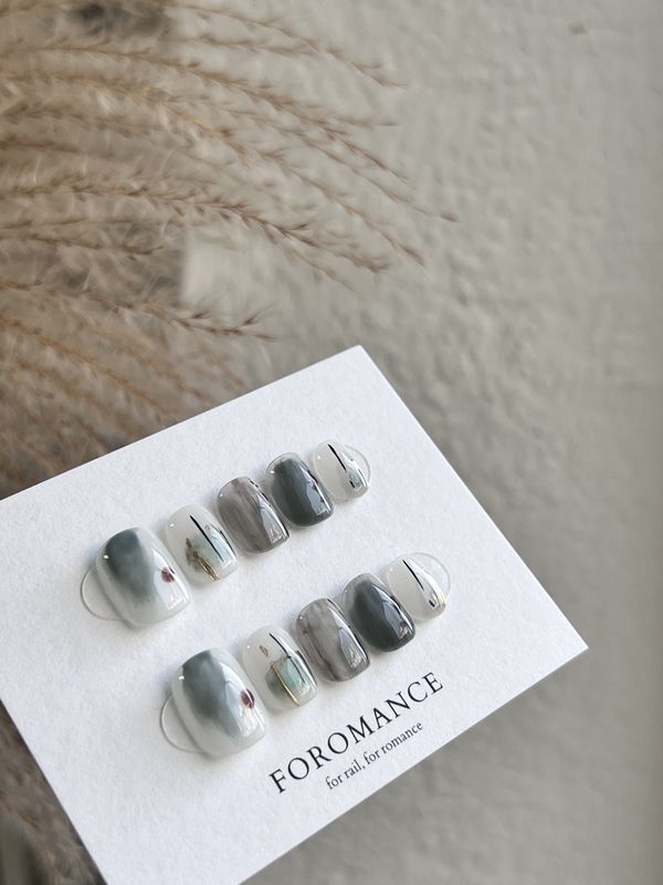 Foromance.【Little Jiangnan】Gray-White and Green Gradient Like Ink Wash Painting, Short Oval + Short Square Round Shape