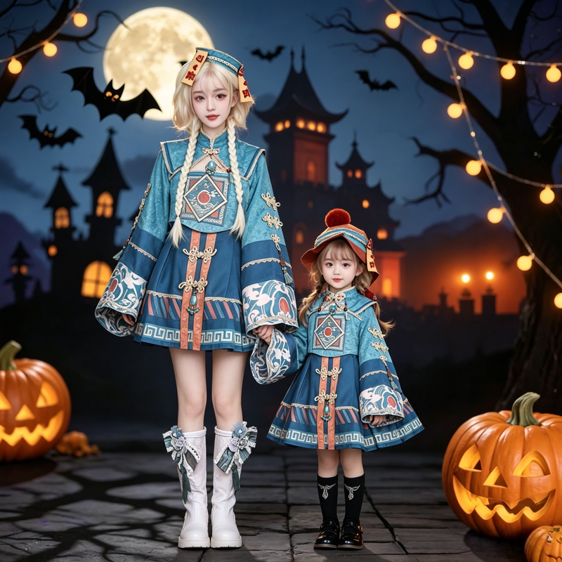 Adult Female and Child Hanfu Little Zombie Cos Costume Halloween Dress Role-Playing Little Girl Cosplay