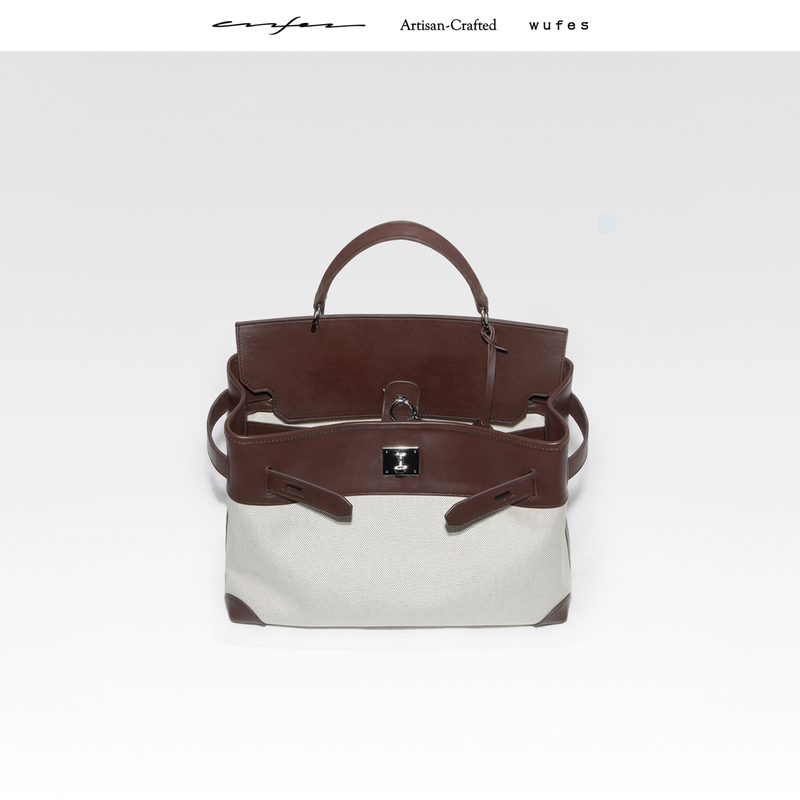 "Double Lock" First-Layer Cowhide Leather and Double-Woven Canvas Large-Capacity Lightweight Commuter Crossbody Travel Backpack