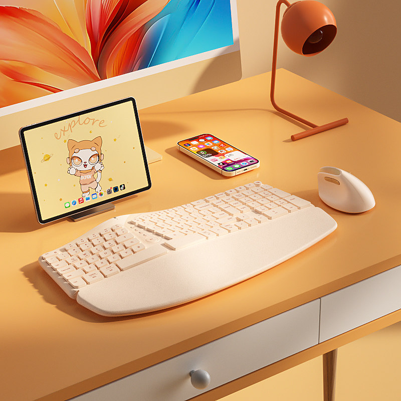 Bow Premium Ergonomic Three-Mode Bluetooth Wireless Keyboard and Mouse Set, Universal for Mobile Phones and Computers, Silent Typing