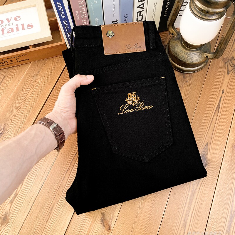 High-End Lyocell Tencel Embroidered Black Jeans for Men, Summer Stretch Slim Straight Casual New Style Trendy Brand