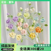 Barbie rose artificial flower crochet wool decorative flower finished product handmade vase holiday bouquet gift for girlfriend