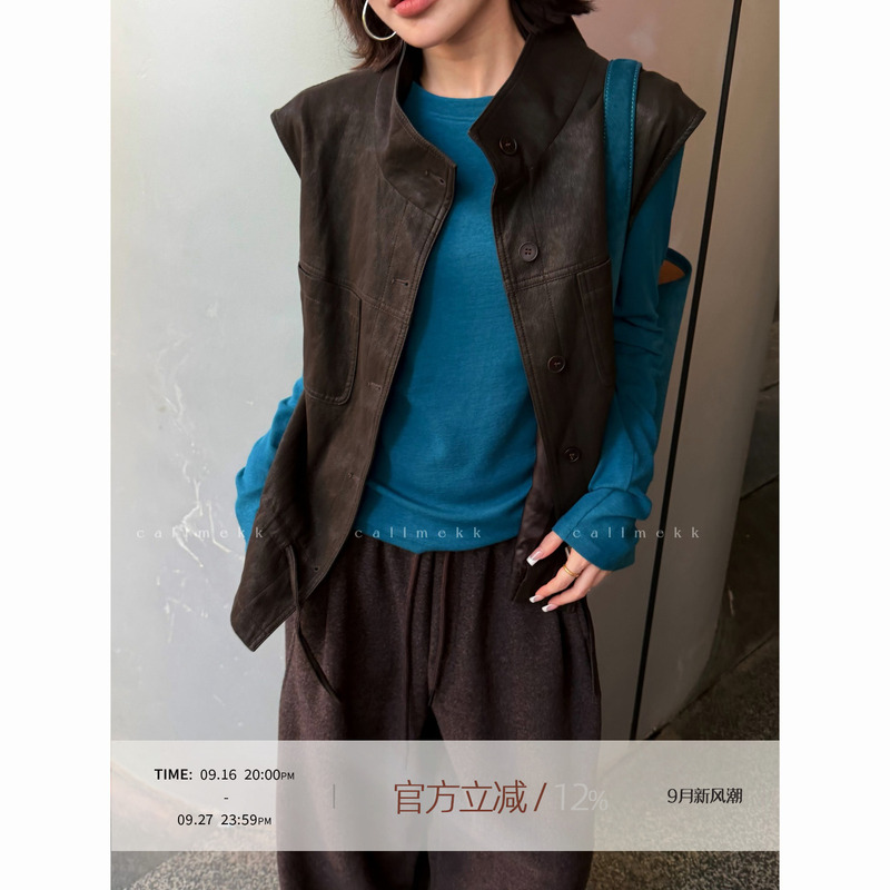 【Callmekk】“Caramel Studio” Simple and Versatile Waist-Cinching Stand-Up Collar Design Casual Vest Women's Autumn Jacket 【Callmekk】“Caramel Studio” Simple and Versatile Waist-Cinching Stand-Up Collar Design Casual Vest Women's Autumn Jacket