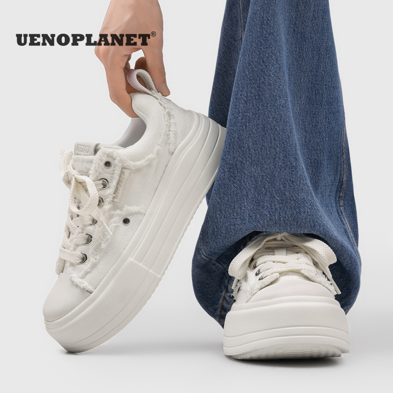 Ueno Planet Thick-Soled Height-Increasing Canvas Shoes for Men and Women 2026 New Summer Breathable Versatile White Casual Sneakers Ueno Planet Thick-Soled Height-Increasing Canvas Shoes for Men and Women 2026 New Summer Breathable Versatile White Casual Sneakers