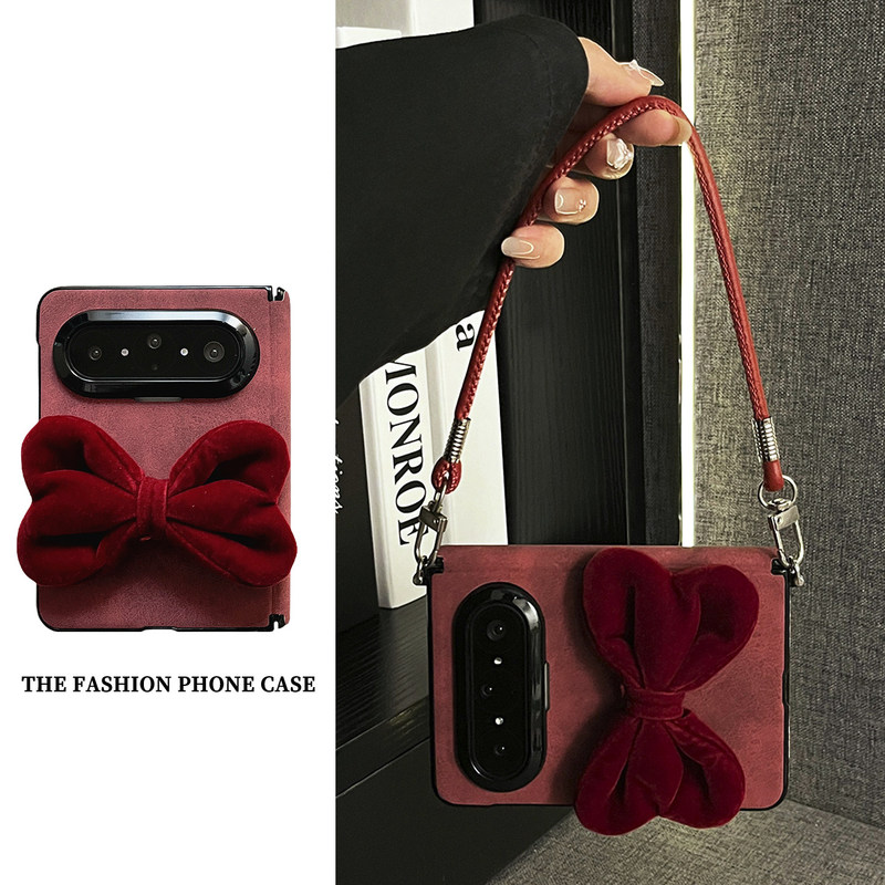 High-End Lambskin Wine Red Velvet Butterfly Case for Huawei Puraxmax, Luxurious and Elegant Style, Puraxmax Collector's Edition with Front Frame Protection, Convenient Carrying Strap, Anti-Drop Protective Cover
