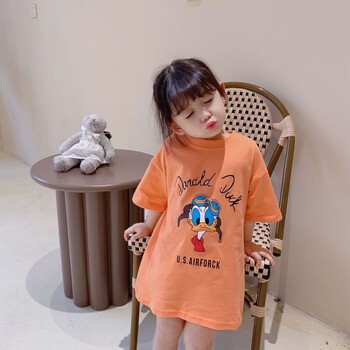 Pure cotton short-sleeved girls' t-shirt dress top mid-length