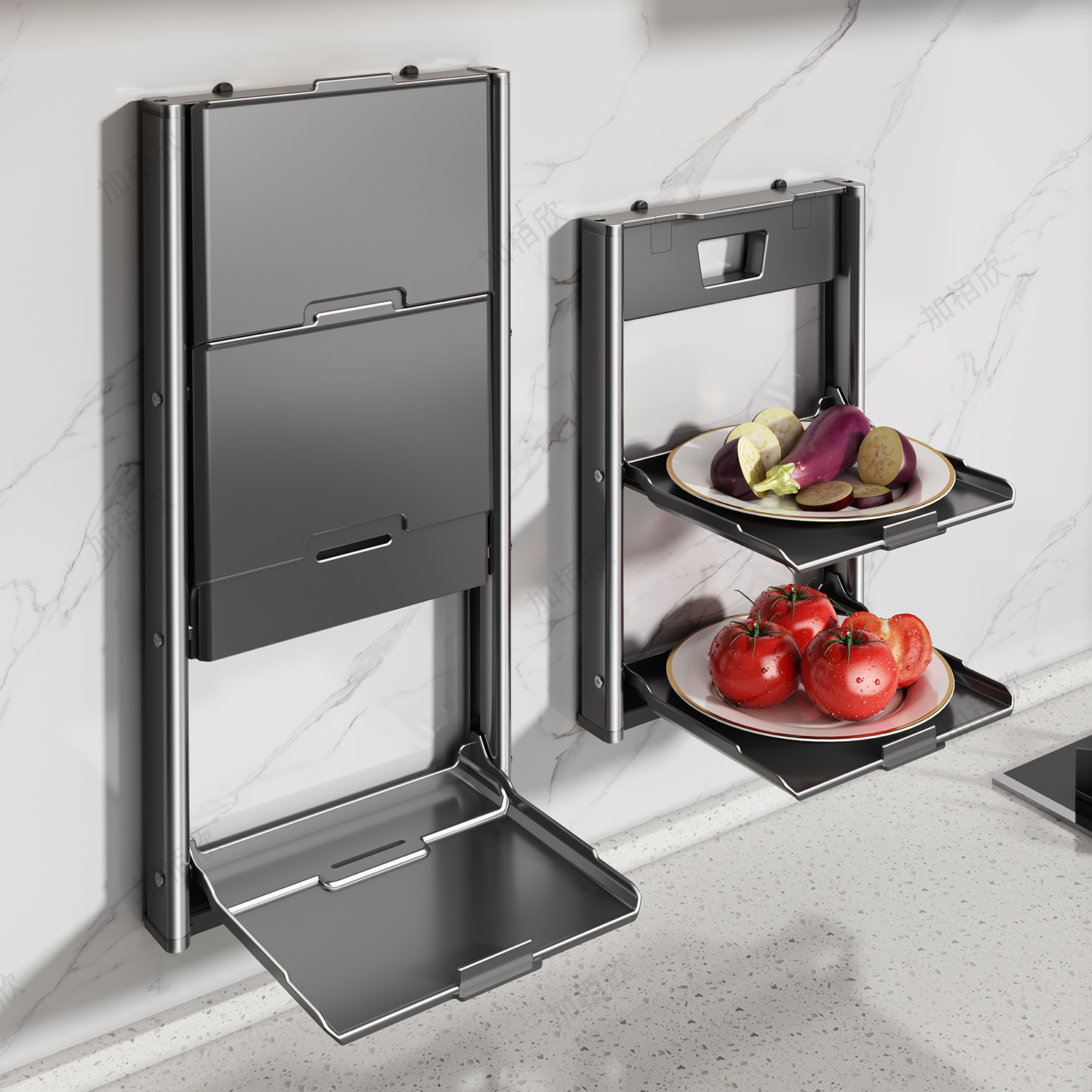 Кухонная стойка для приготовления овощей на присоске без перфорации, настенный многослойный гарнир, многофункциональный бытовой складной стеллаж для хранения