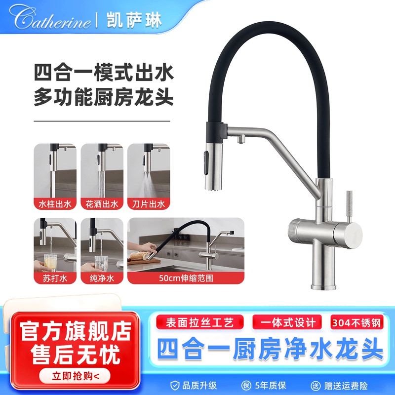 Kaisalin 304 Stainless Steel Kitchen Faucet Four-In-One Water Outlet Rotatable Countertop Water Purifier Faucet