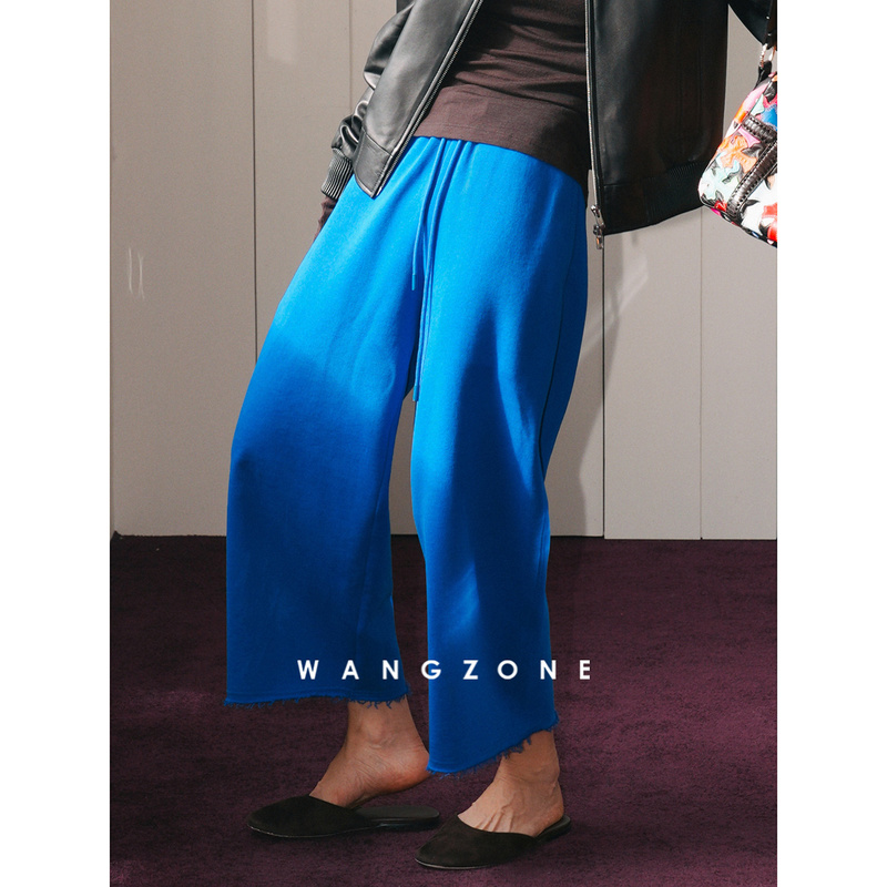 Wang Zone | Explosive Pants with Elastic Waist, Wide-Leg, Straight-Cut, Slimming, Frayed Hem, Cropped Casual Pants Wang Zone | Explosive Pants with Elastic Waist, Wide-Leg, Straight-Cut, Slimming, Frayed Hem, Cropped Casual Pants