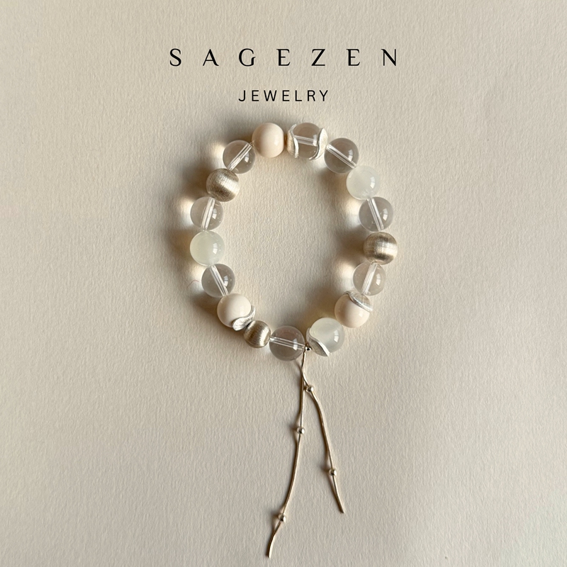 White Moonlight｜Natural Crystal Bracelet Brazilian White Crystal Bracelet Mammoth Ivory White Moonlight Bracelet 925 Silver