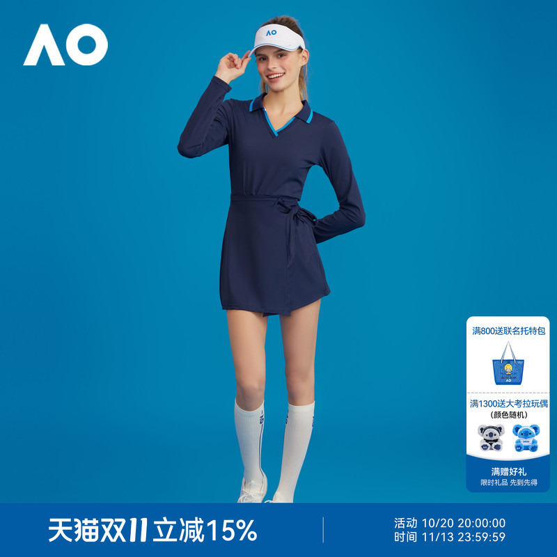 Ao Australian Open Sports Dress Tennis Anti-Exposure Women's Golf Sports Skirt V-Neck Sports Casual Dress