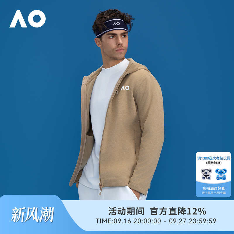 Ao Australian Open Autumn and Winter New Product Hooded Fleece-Lined Soft Shell Sports Jacket Tennis Jacket Men's Casual Fashion Top