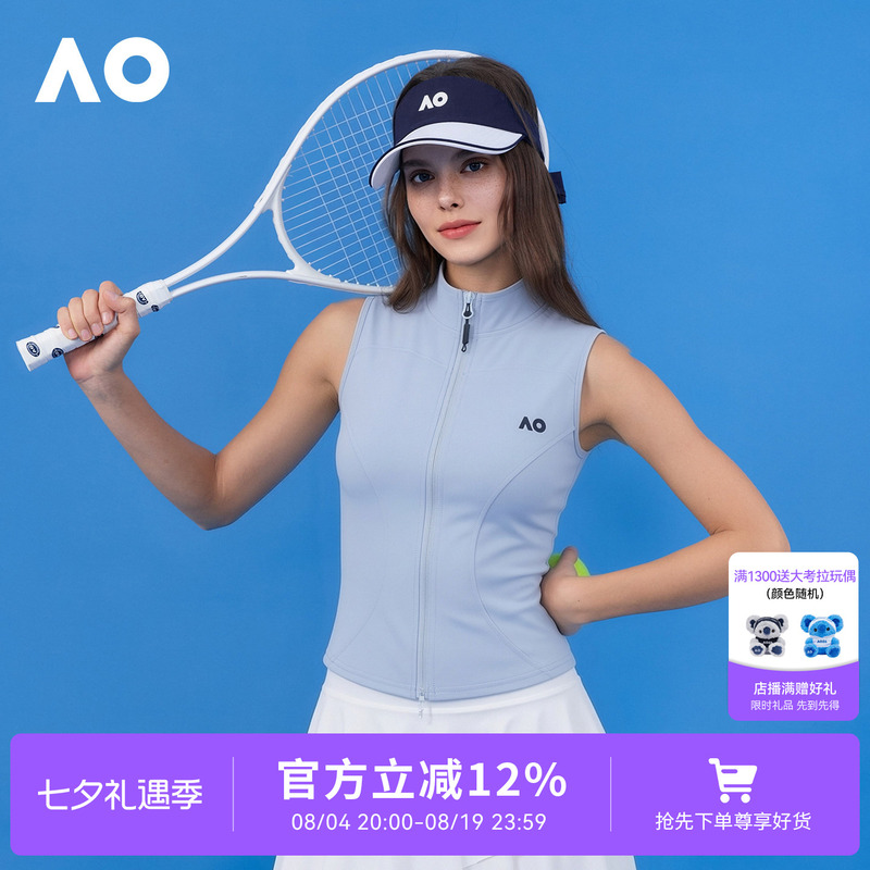 Ao Australian Open Sports Vest Women's Stand-Up Collar Slim Sleeveless Sports Top Summer New Breathable Fitness Tennis Wear Ao Australian Open Sports Vest Women's Stand-Up Collar Slim Sleeveless Sports Top Summer New Breathable Fitness Tennis Wear