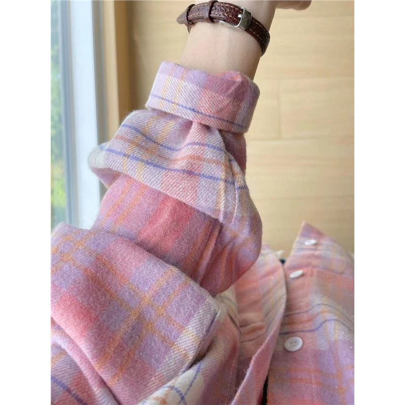 Korean-Style Chic Pure Cotton Plaid Shirt for Women, Layered for Spring and Autumn, Covers the Body and Makes You Look Slimmer, Long-Sleeved Shirt for Outerwear ins
