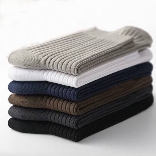 Men's Socks for Autumn and Winter, Mid-Calf Socks, Double-Needle Solid Color Cotton Socks, Sweat-Absorbent, Anti-Slip, Spring and Autumn Men's Black Business Long Socks