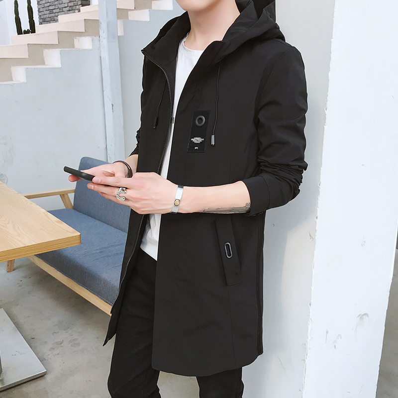 Ветровка мужская средней длины с капюшоном, осень-зима 2024, новый трендовый плащ, корейская версия тонкой ветрозащитной куртки, мужская куртка