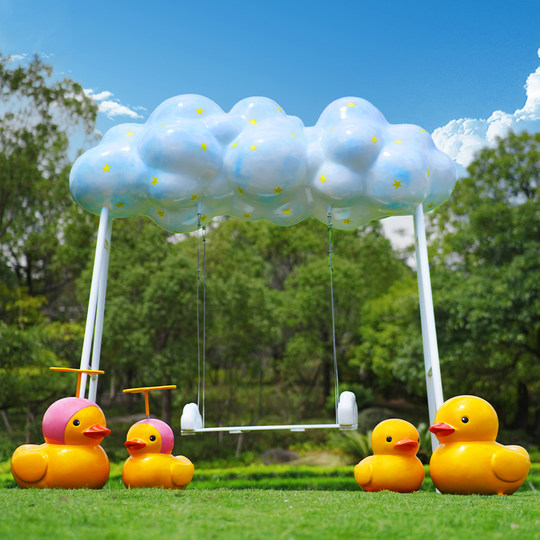 景区网红云朵秋千座椅玻璃钢云朵海边商场售楼部草坪拍照打卡摆件