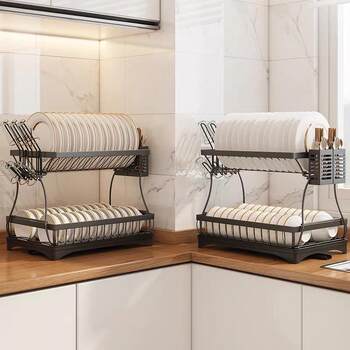 No kitchen steel room storage rack double-layer chopstick bowl z-wd2204 rust water rack countertop tableware dish storage box home