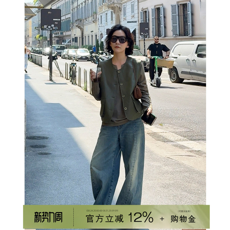 Yololite/'Dumo' 26 Autumn New Old Money Style Casual Vest Round Neck Sleeveless Leather Vest Jacket for Women