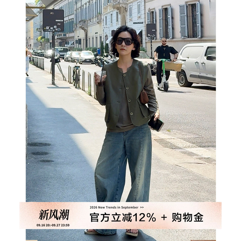 Yololite/'Dumo' 26 Autumn New Old Money Style Casual Vest Round Neck Sleeveless Leather Vest Jacket for Women Yololite/'Dumo' 26 Autumn New Old Money Style Casual Vest Round Neck Sleeveless Leather Vest Jacket for Women