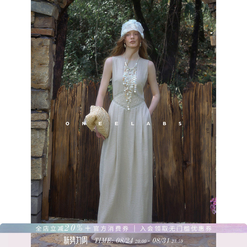 Oneelabs Original Brand/Louvre River~Relaxed Texture Cotton and Linen Positioning Embroidery Sleeveless Dress Oneelabs Original Brand/Louvre River~Relaxed Texture Cotton and Linen Positioning Embroidery Sleeveless Dress