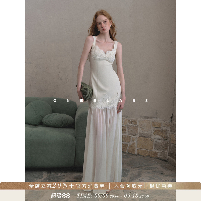 Oneelabs Original Brand French-Style Dress Heavy-Duty Linen Suspender Dress for Women Chiffon Splicing White Dress Oneelabs Original Brand French-Style Dress Heavy-Duty Linen Suspender Dress for Women Chiffon Splicing White Dress
