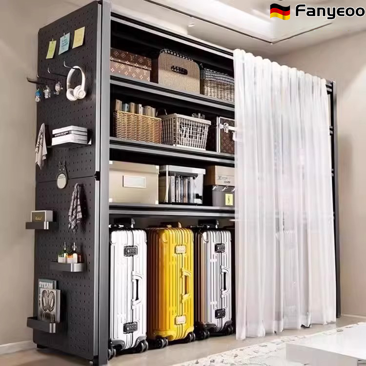 German Storage Rack, Household Shelf with Dust-Proof Curtain, Suitcase Floor-Standing Living Room Storage Rack, Under-Shelf Storage Iron Rack