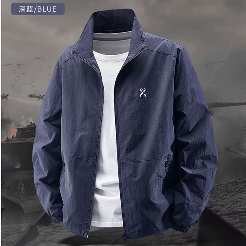 Jinba Men's Jacket Casual Style Stand Collar Jacket Men's Loose Waterproof Zipper Coat Outdoor Casual Spring New Style