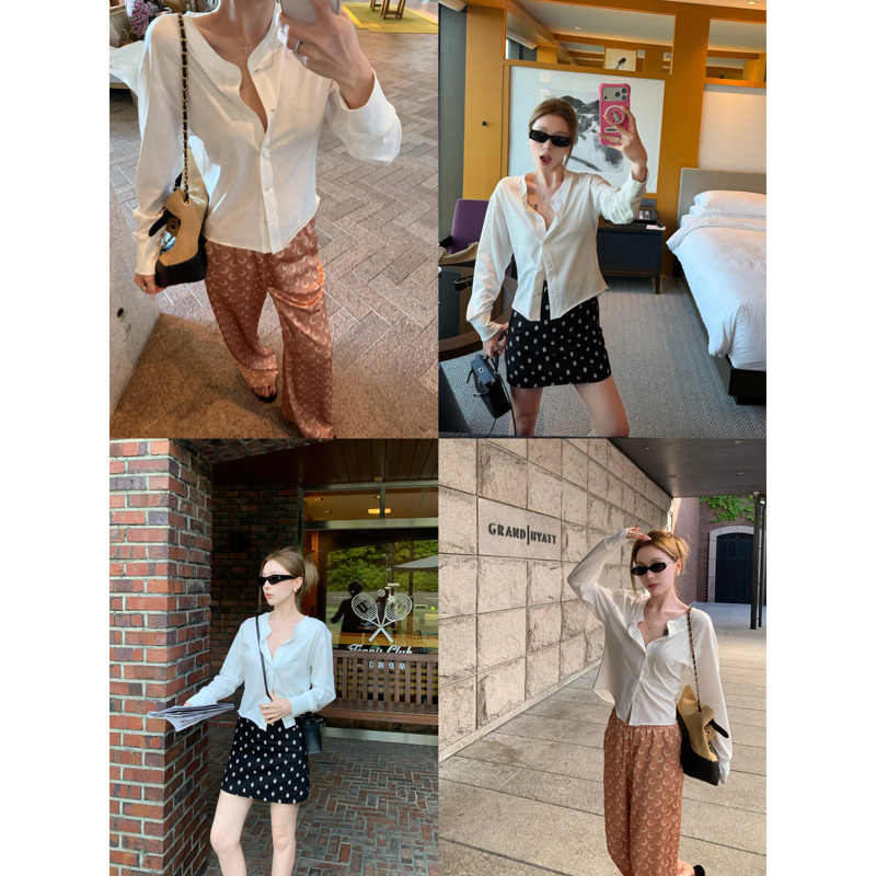 【Lin Qimai Vs】 "Kendall Jenner Style Optimized Version" Moonlight White Relaxed-Fit Shirt for Women, Slimming and Lightweight Top 【Lin Qimai Vs】 "Kendall Jenner Style Optimized Version" Moonlight White Relaxed-Fit Shirt for Women, Slimming and Lightweight Top