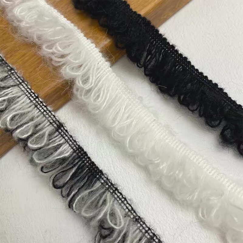 Autumn and Winter Melard Style Black and White Mohair Tassel Lace Trim Accessories for Clothing Plackets, Pockets, and Curtain Decoration Strips Autumn and Winter Melard Style Black and White Mohair Tassel Lace Trim Accessories for Clothing Plackets, Pockets, and Curtain Decoration Strips
