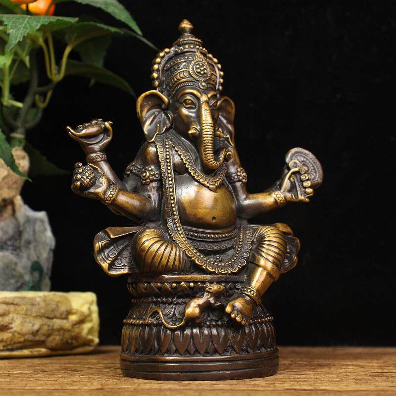 纯铜象鼻财神摆件泰国象神印度红财神护法神像家居店铺泰式装饰品