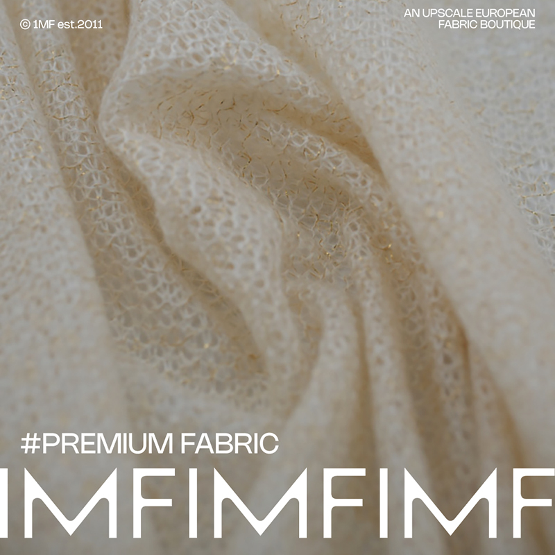 Slightly Flawed Beige Hollow Knit + Wool + Metallic Mohair Clothing Fabric, Width 175cm, Made in Italy
