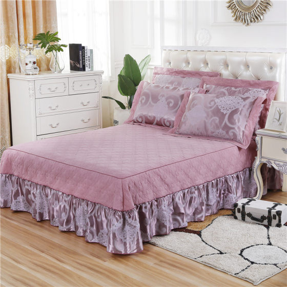 秋冬四件套欧式贡锻提花夹棉加厚床裙床K罩式结婚庆床上用品被套